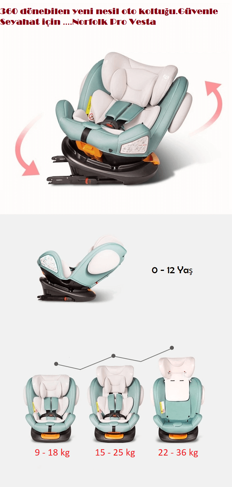 Vesta 936 KG Isofixli Çocuk Oto Koltuğu Norfolk Baby